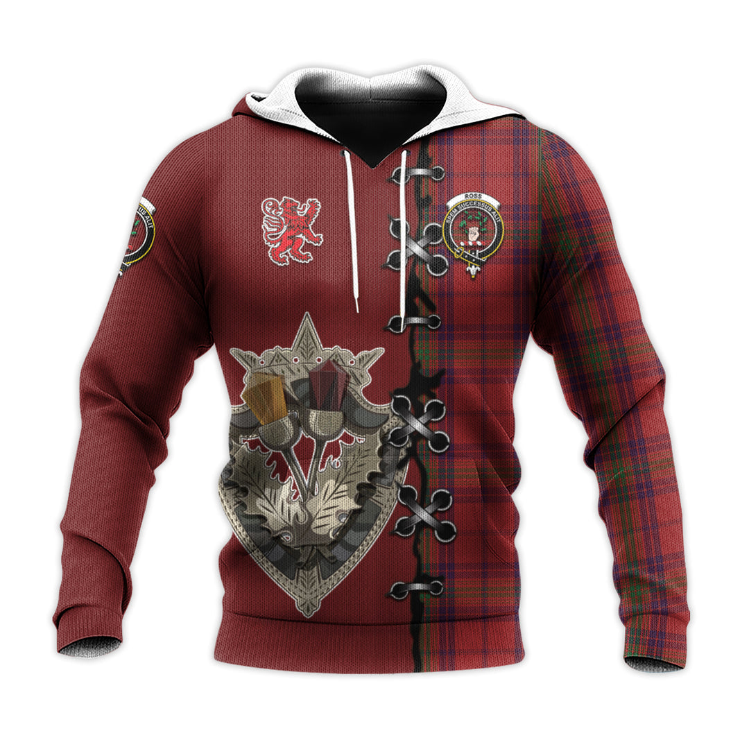 Ross Old Tartan Hoodie - Lion Rampant And Celtic Thistle Style