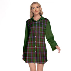 Russell Tartan Women's Lapel Shirt Dress With Long Sleeve