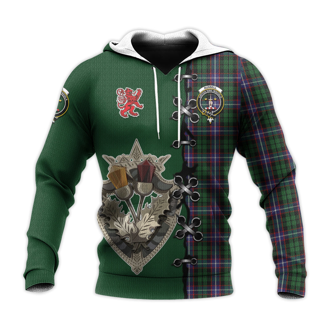 Russell Tartan Hoodie - Lion Rampant And Celtic Thistle Style