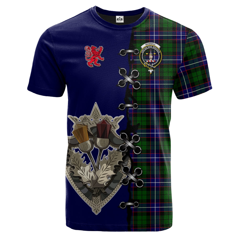 Russell Modern Tartan T-shirt - Lion Rampant And Celtic Thistle Style