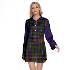 Russell Modern Tartan Women's Lapel Shirt Dress With Long Sleeve