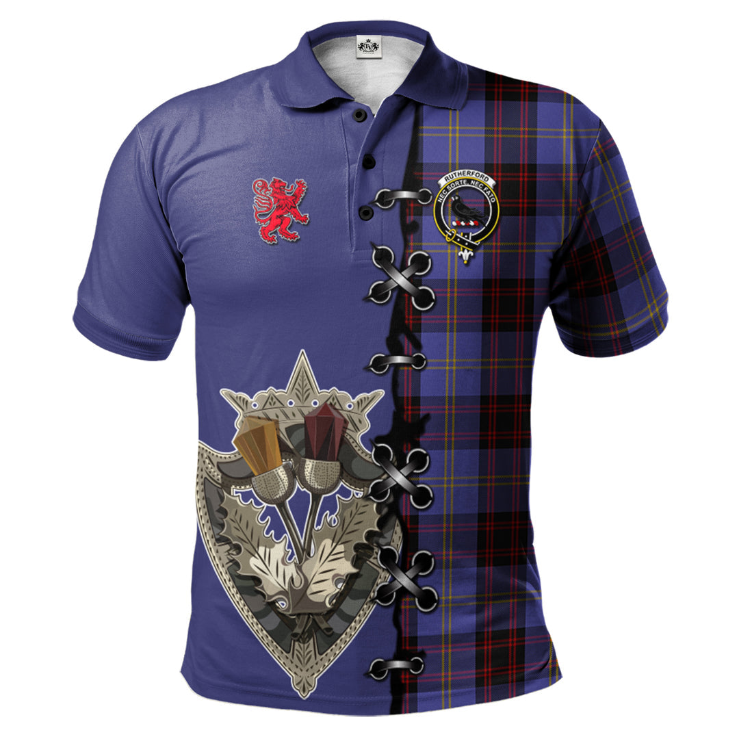 Rutherford Tartan Polo Shirt - Lion Rampant And Celtic Thistle Style