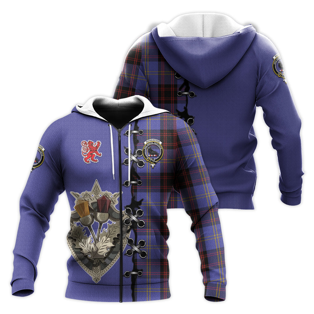 Rutherford Tartan Hoodie - Lion Rampant And Celtic Thistle Style