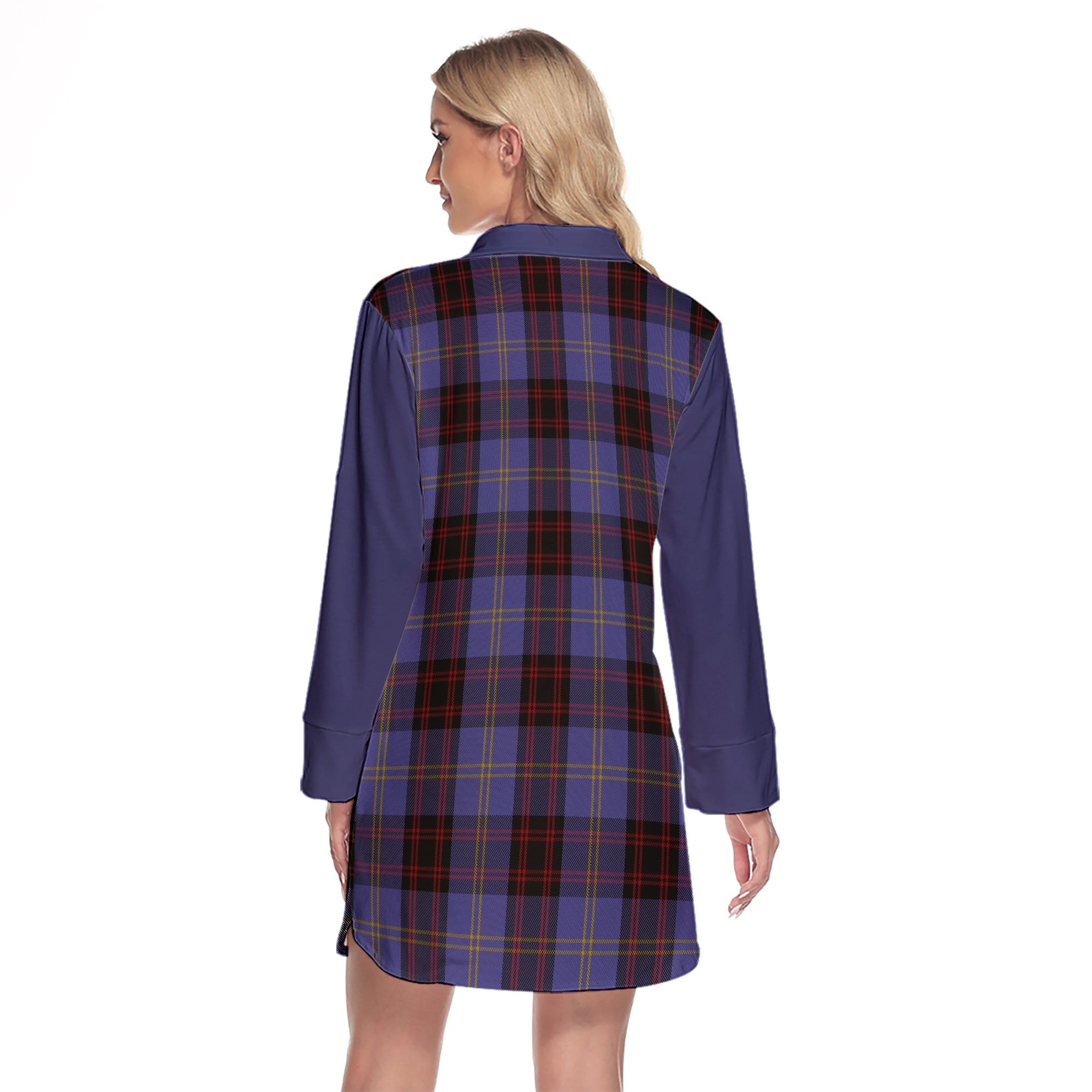 Rutherford Tartan Women's Lapel Shirt Dress With Long Sleeve