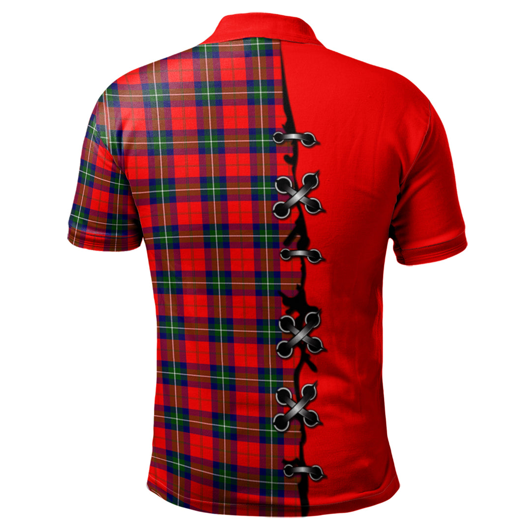 Ruthven Modern Tartan Polo Shirt - Lion Rampant And Celtic Thistle Style