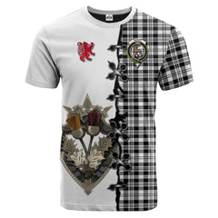 Scott Black White Tartan T-shirt - Lion Rampant And Celtic Thistle Style