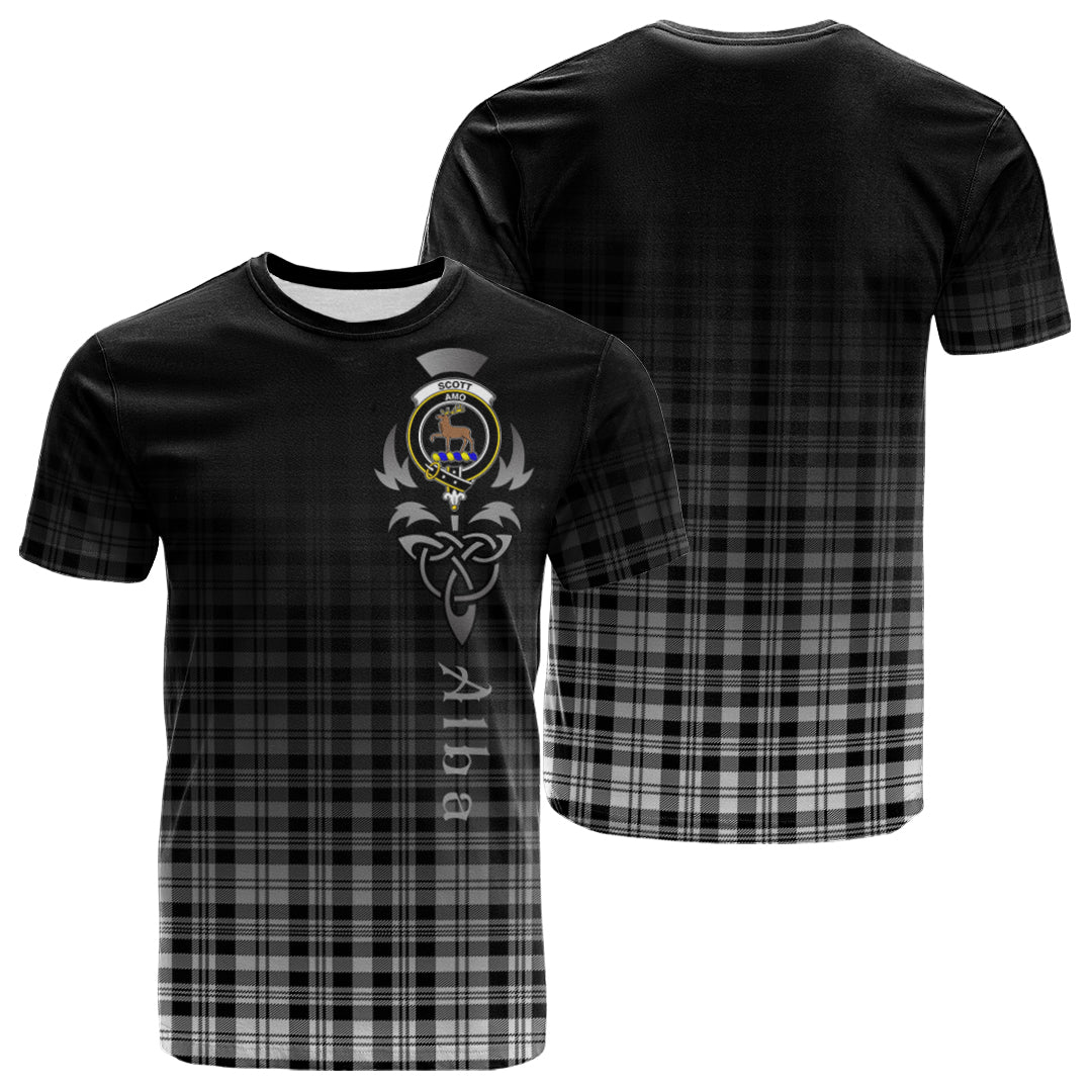 Scott Black White Tartan Crest T-shirt - Alba Celtic Style