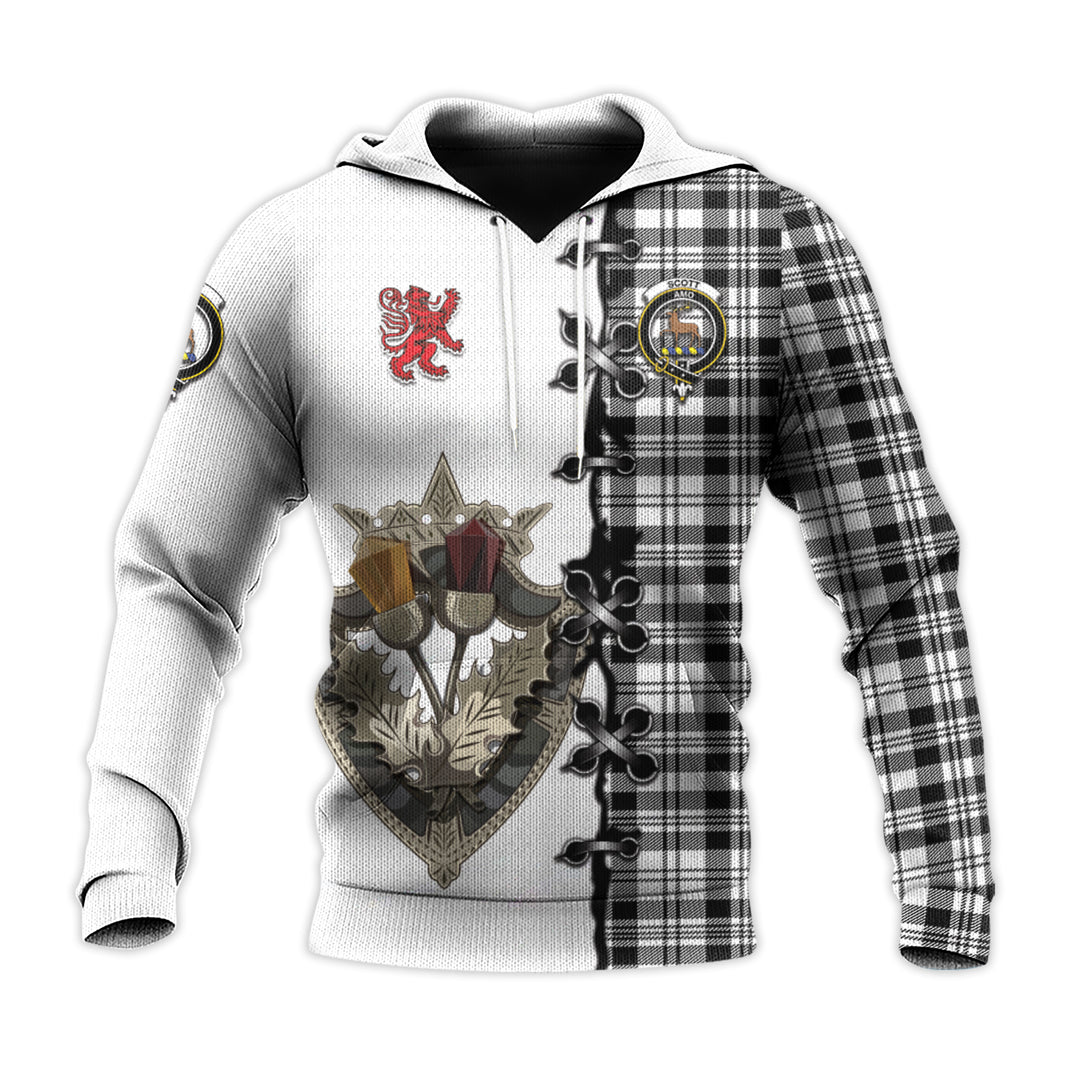 Scott Black White Tartan Hoodie - Lion Rampant And Celtic Thistle Style