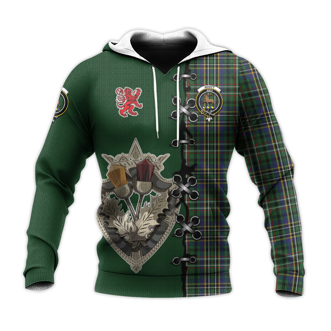 Scott Green Tartan Hoodie - Lion Rampant And Celtic Thistle Style