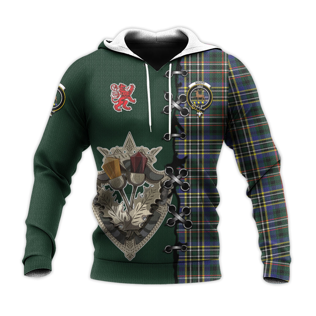 Scott Green Modern Tartan Hoodie - Lion Rampant And Celtic Thistle Style