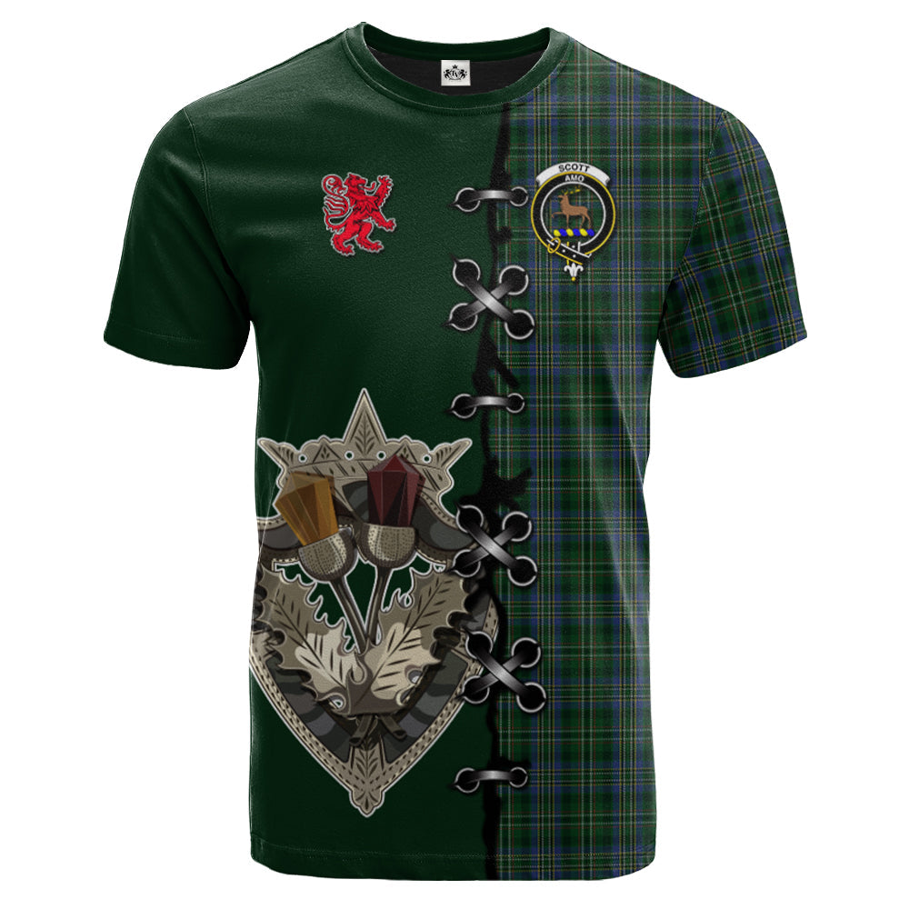 Scott Hunting Tartan T-shirt - Lion Rampant And Celtic Thistle Style