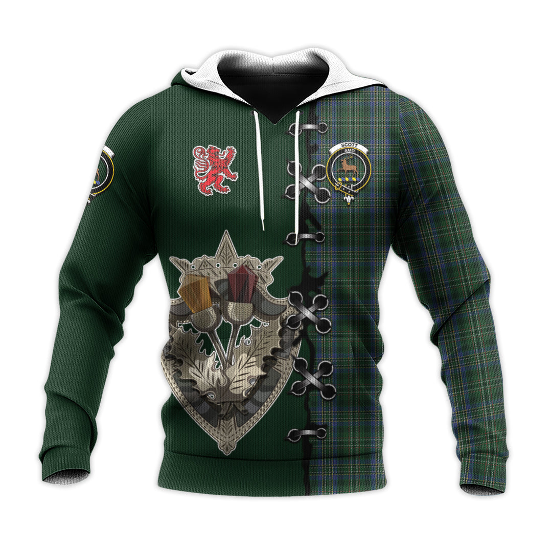 Scott Hunting Tartan Hoodie - Lion Rampant And Celtic Thistle Style