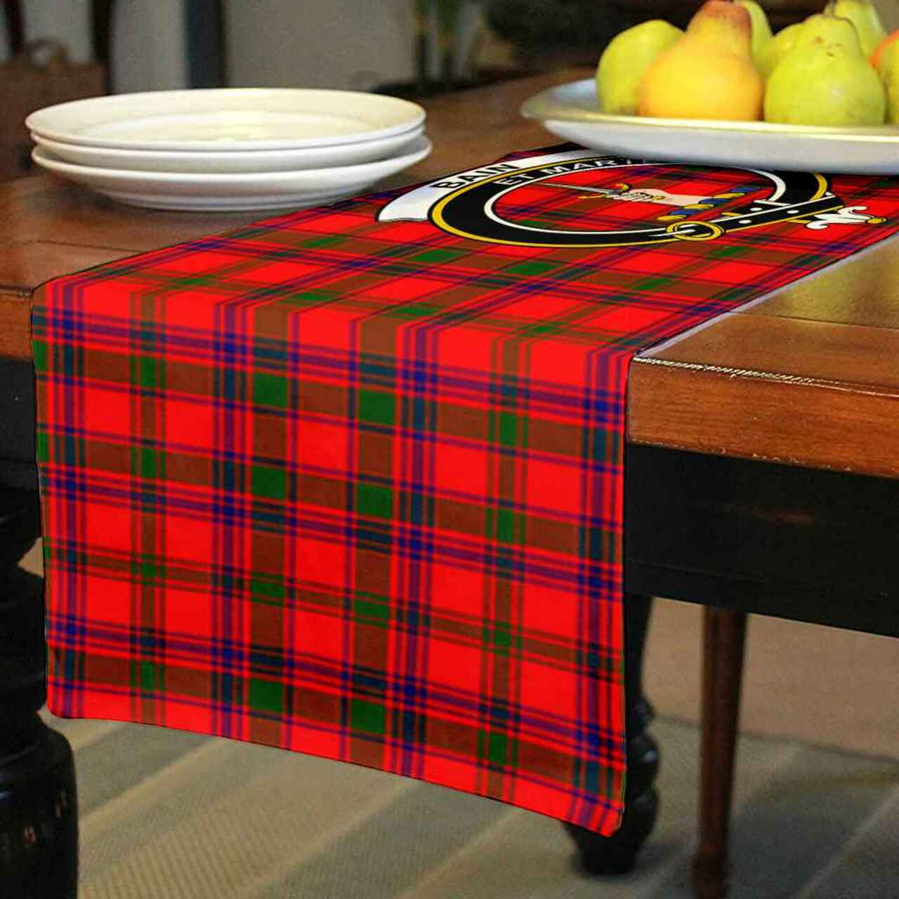 Bain Tartan Crest Table Runner - Cotton table runner