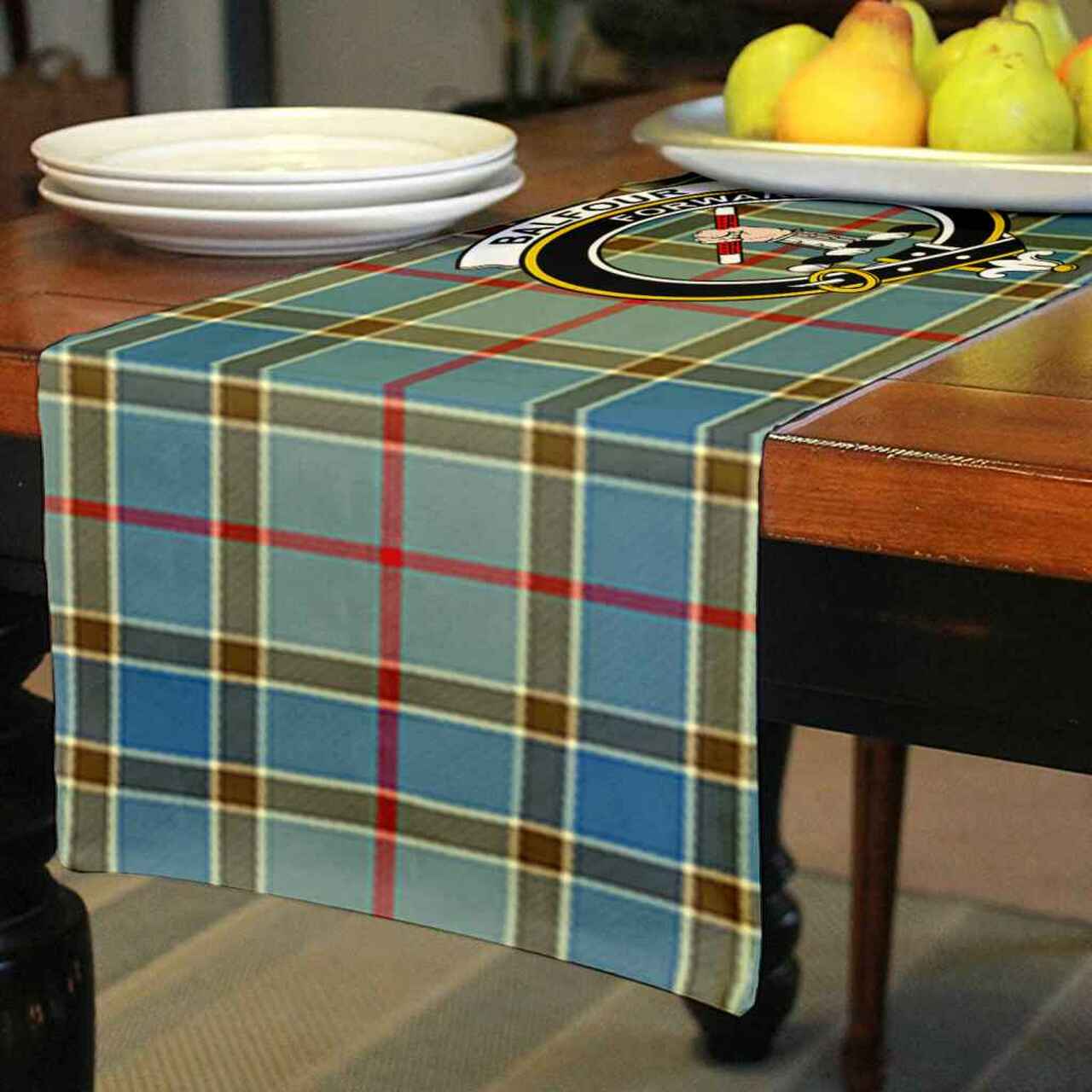 Balfour Tartan Crest Table Runner - Cotton table runner