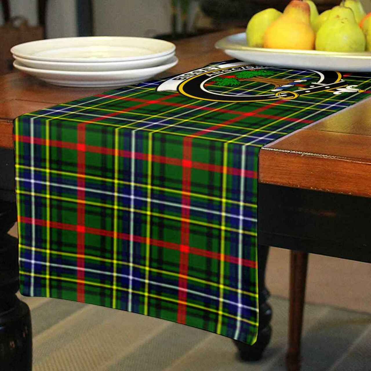 Bisset Tartan Crest Table Runner - Cotton table runner