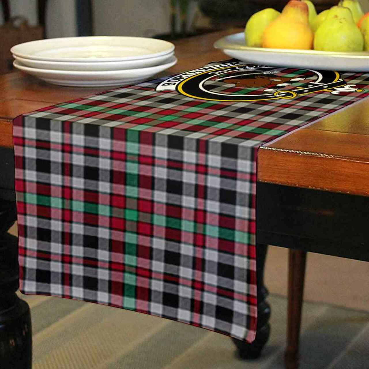 Borthwick Tartan Crest Table Runner - Cotton table runner