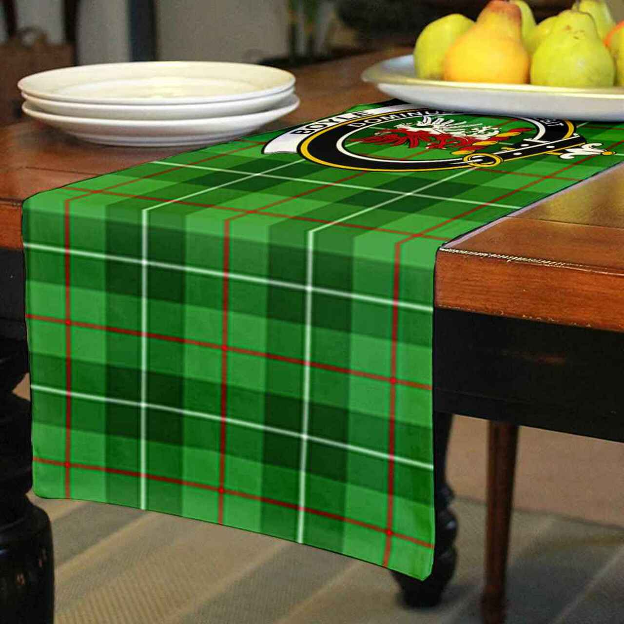 Boyle Tartan Crest Table Runner - Cotton table runner