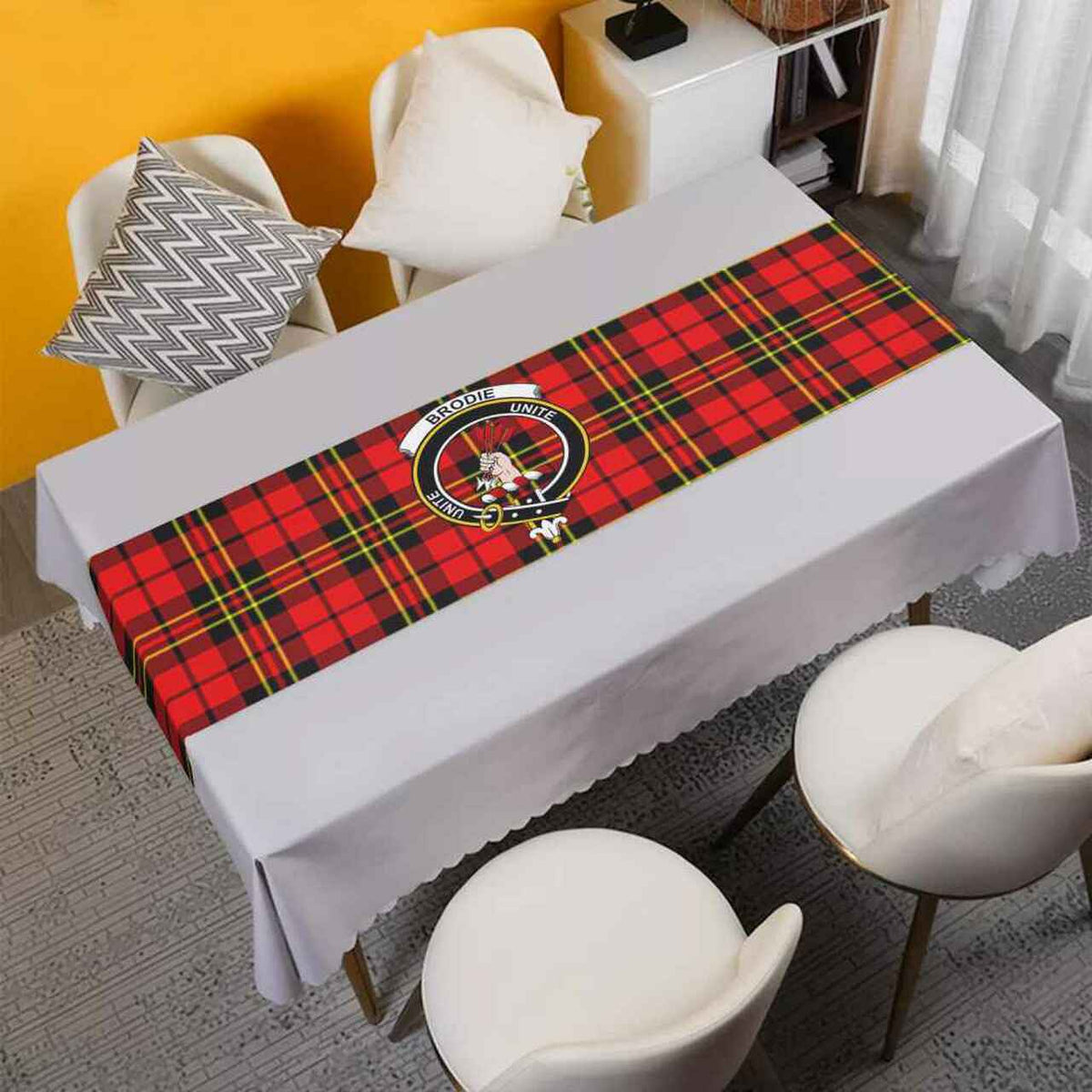 Brodie Tartan Crest Table Runner - Cotton table runner