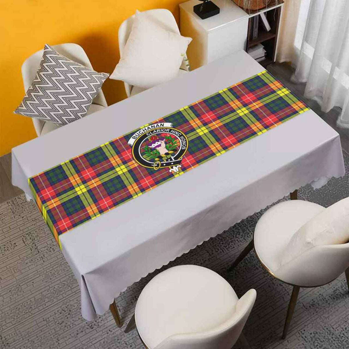 Buchanan Tartan Crest Table Runner - Cotton table runner