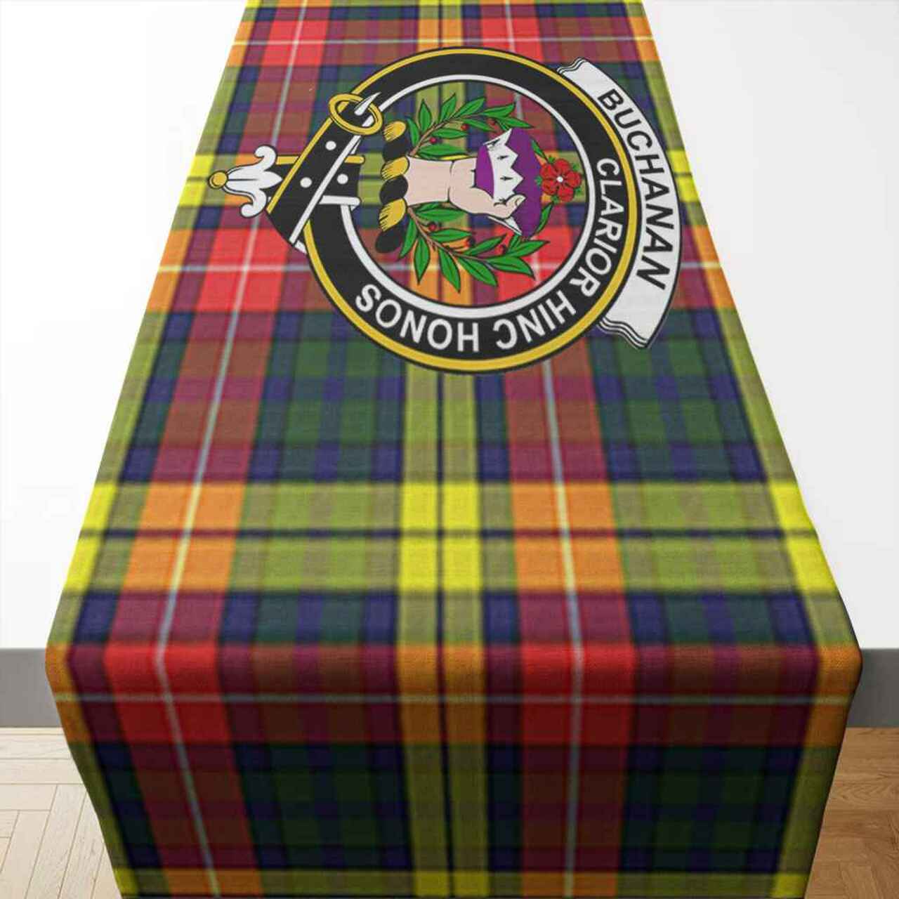 Buchanan Tartan Crest Table Runner - Cotton table runner