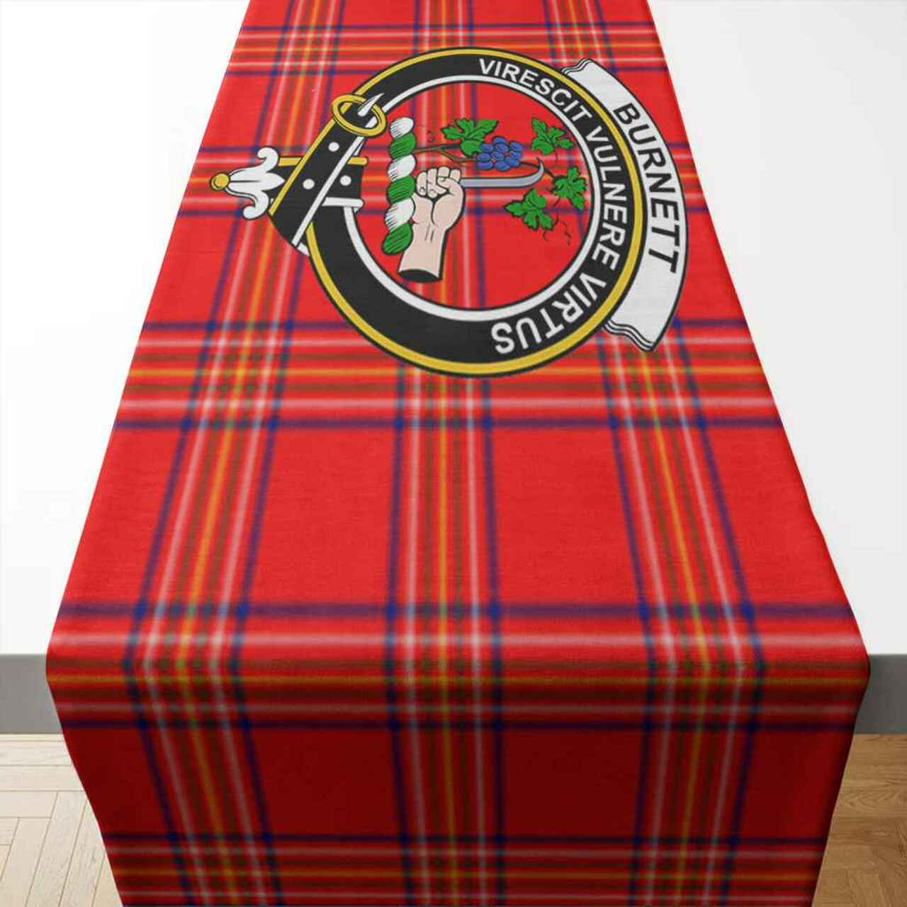 Burnett Tartan Crest Table Runner - Cotton table runner