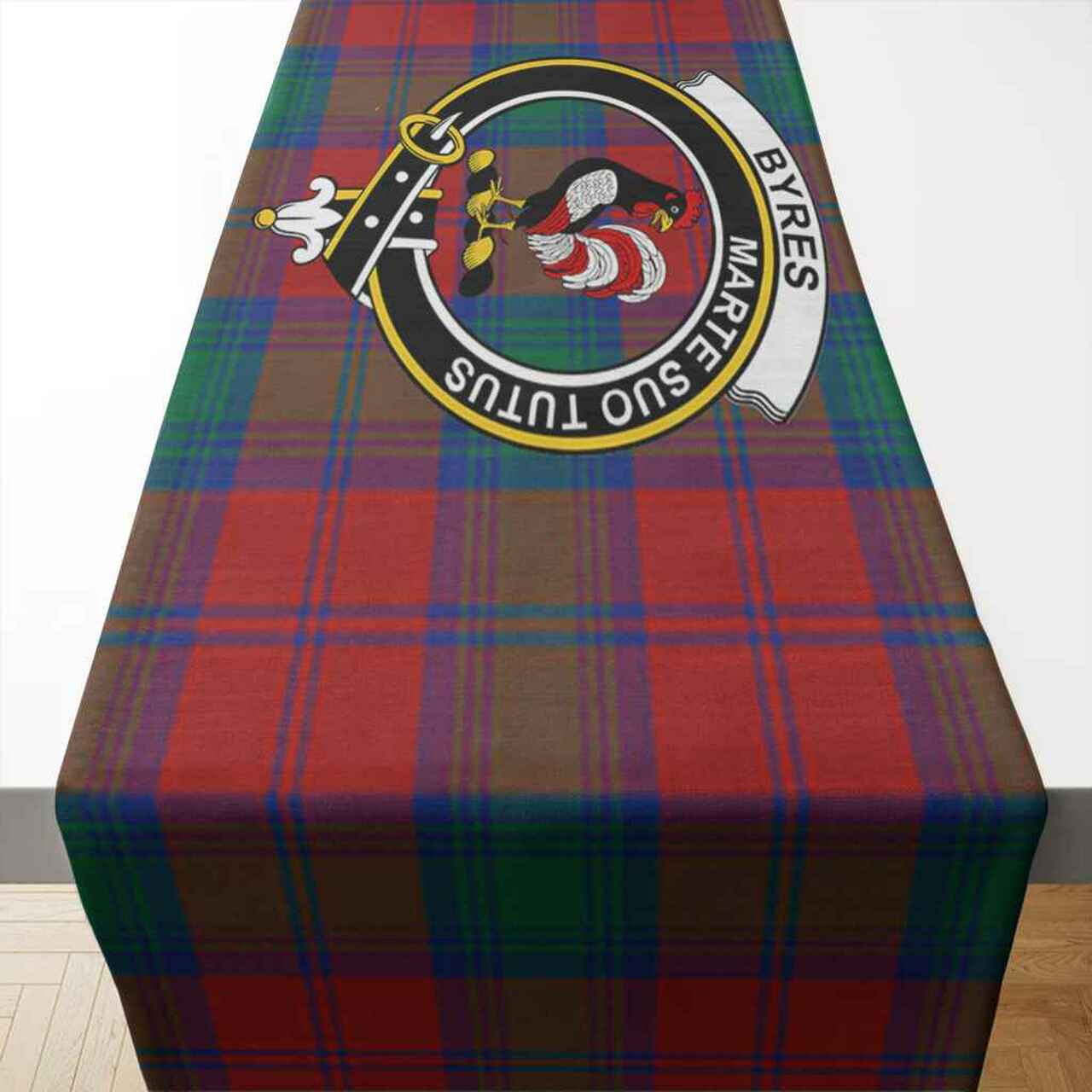 Byres Tartan Crest Table Runner - Cotton table runner