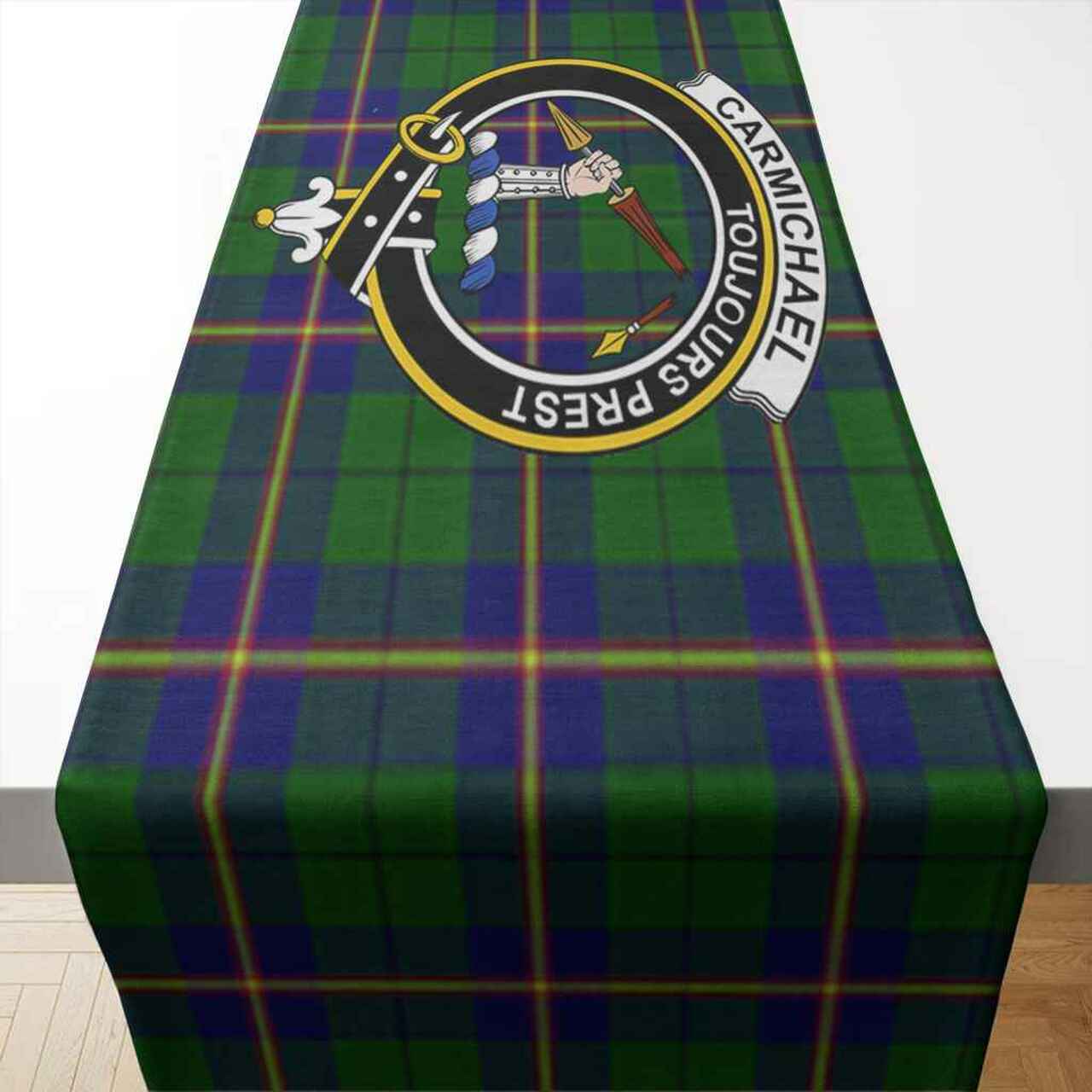 Carmichael Tartan Crest Table Runner - Cotton table runner