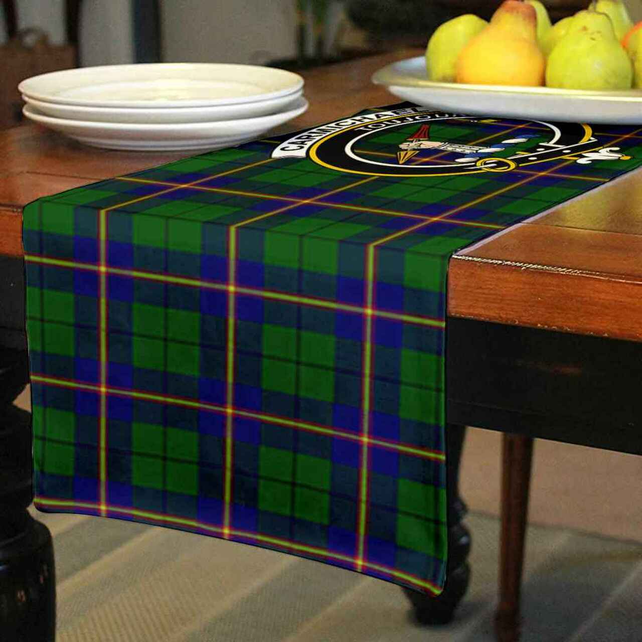 Carmichael Tartan Crest Table Runner - Cotton table runner