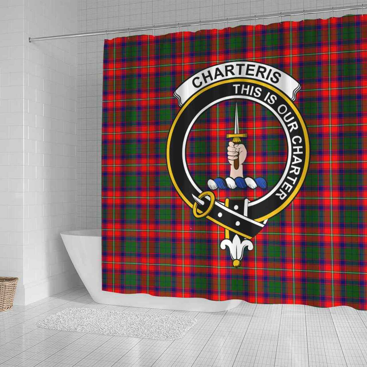 Charteris (Earl of Wemyss) Tartan Crest Shower Curtain