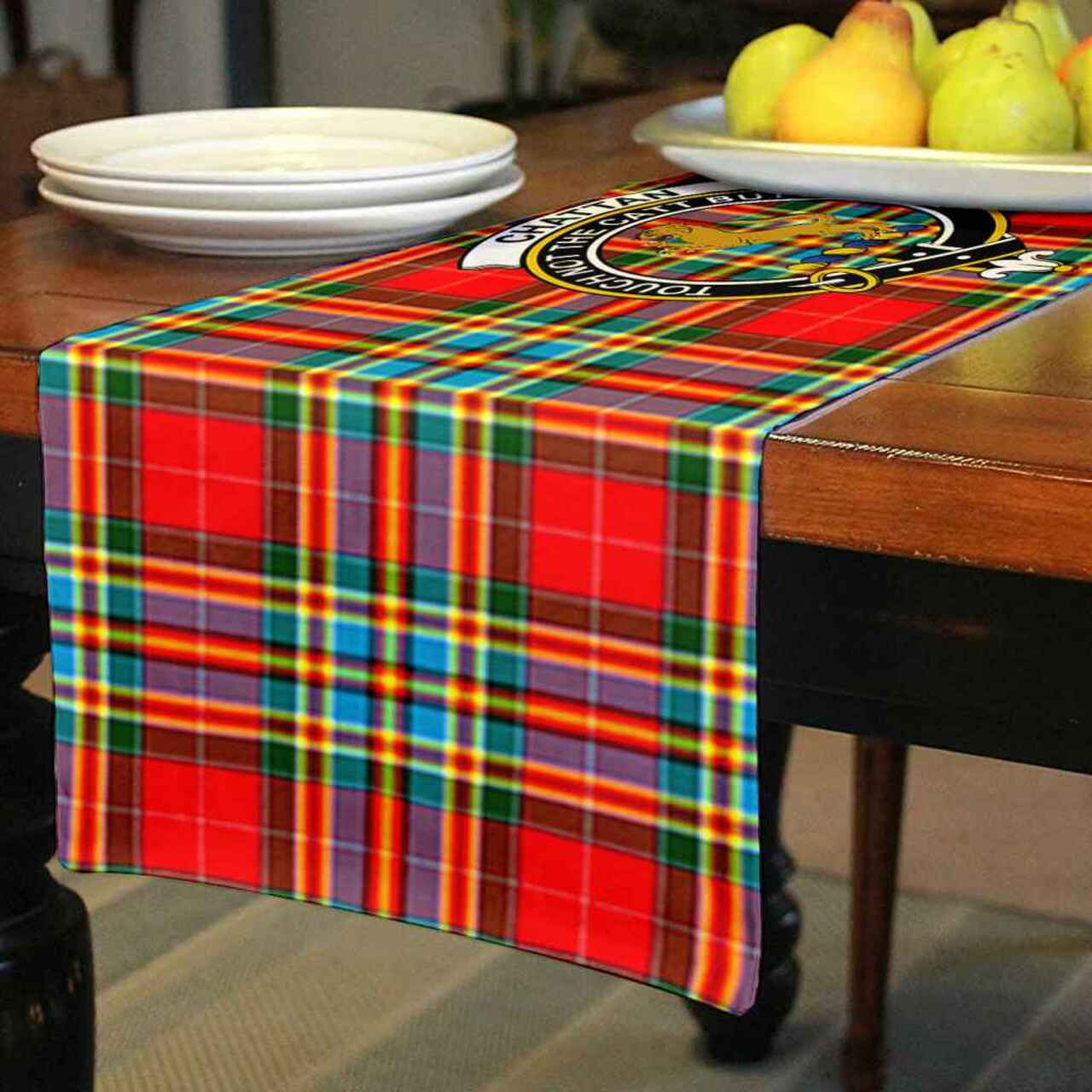 Chattan Tartan Crest Table Runner - Cotton table runner