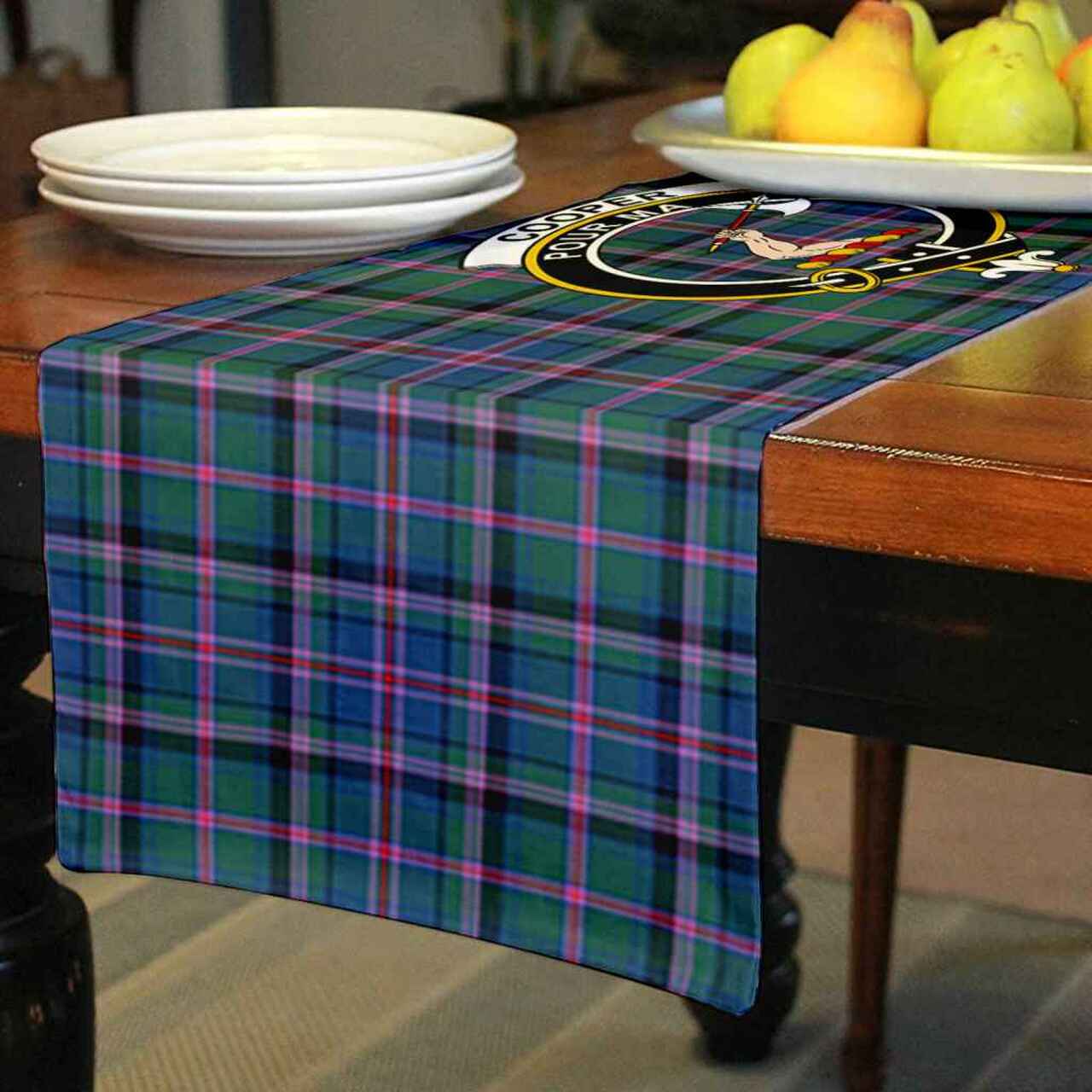 Cooper Tartan Crest Table Runner - Cotton table runner