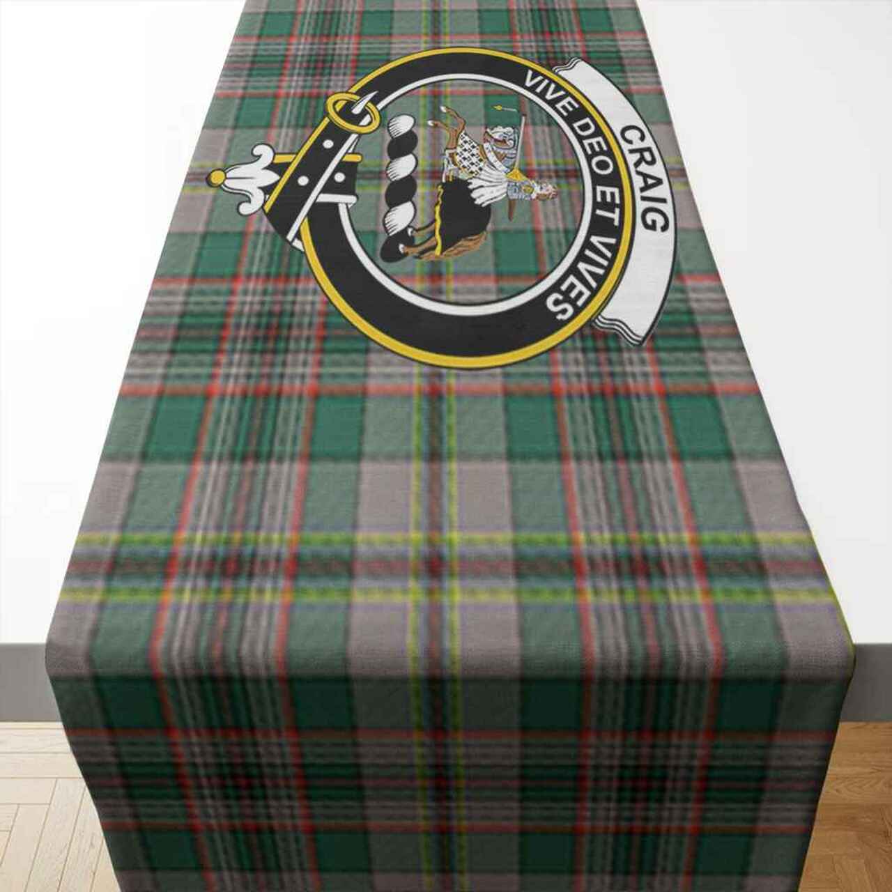 Craig Tartan Crest Table Runner - Cotton table runner