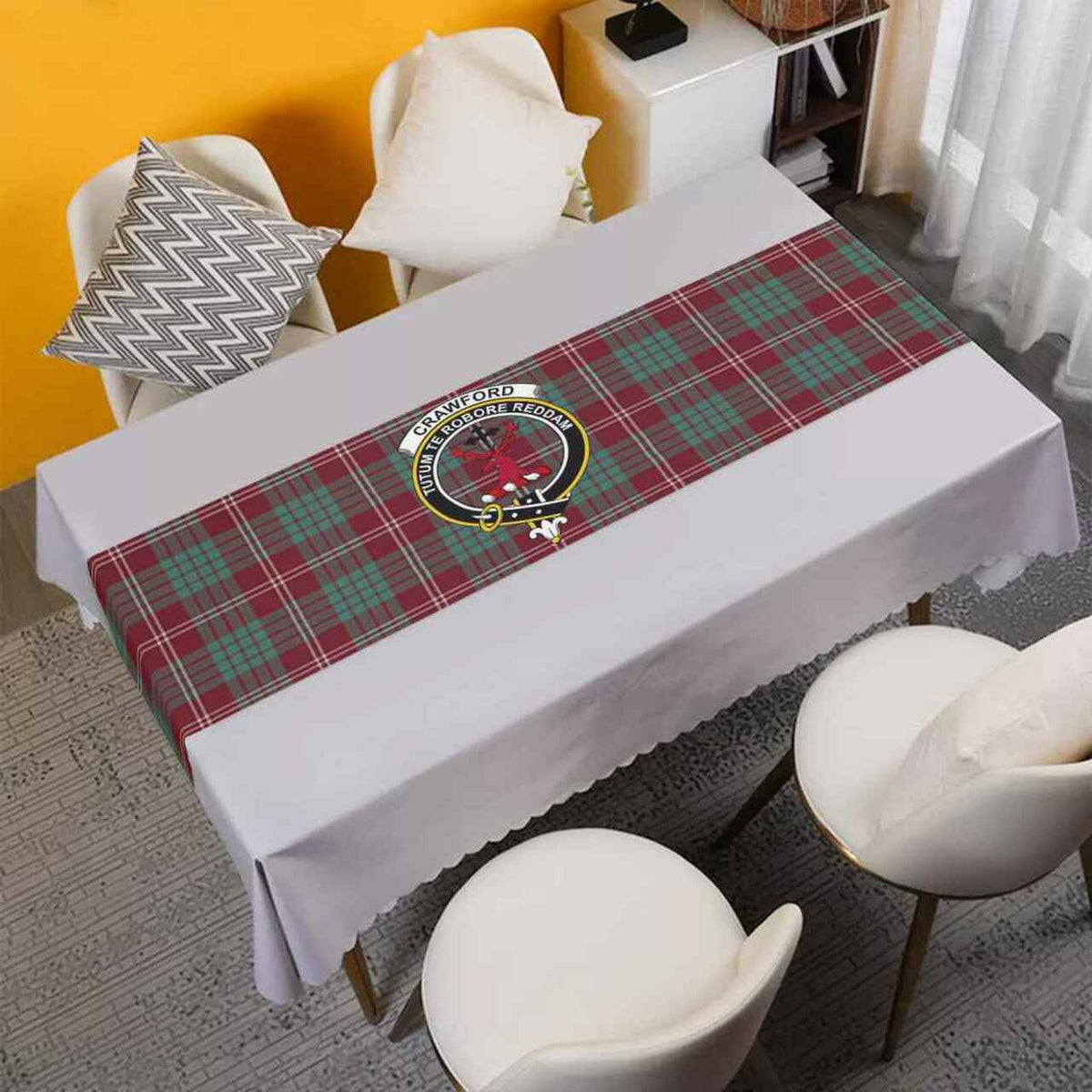 Crawford Tartan Crest Table Runner - Cotton table runner