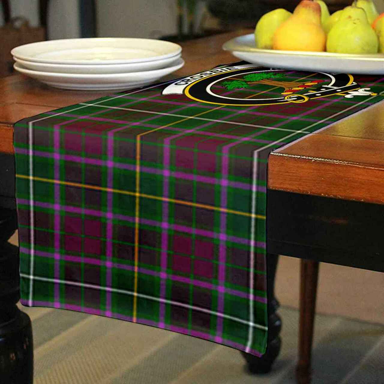 Crosbie Tartan Crest Table Runner - Cotton table runner