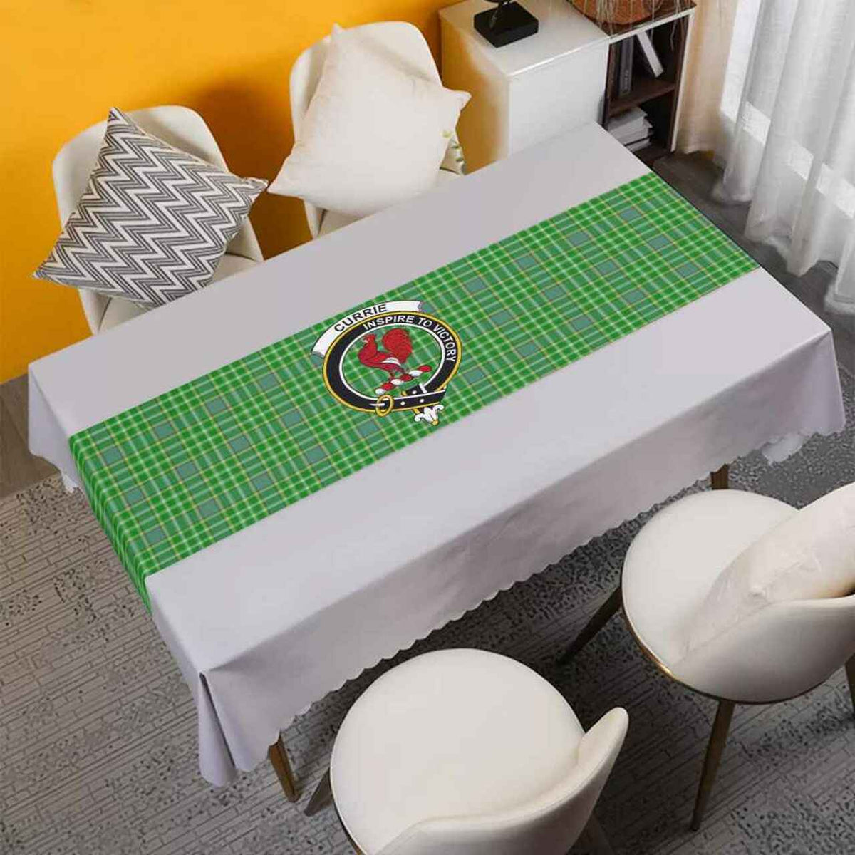 Currie Tartan Crest Table Runner - Cotton table runner