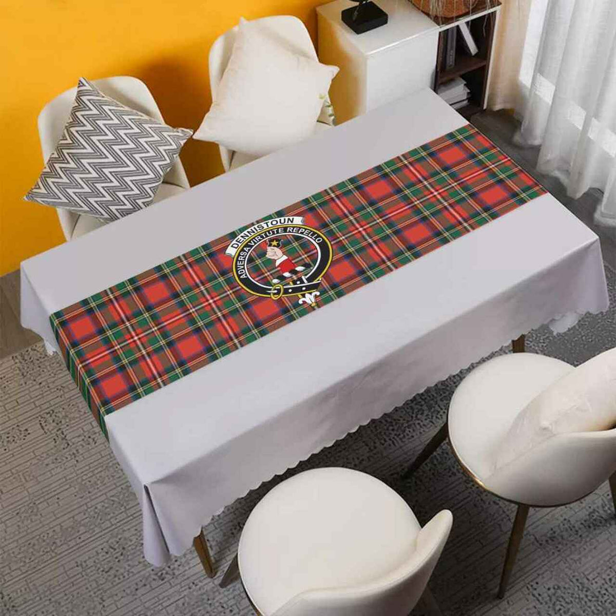 Dennistoun Tartan Crest Table Runner - Cotton table runner