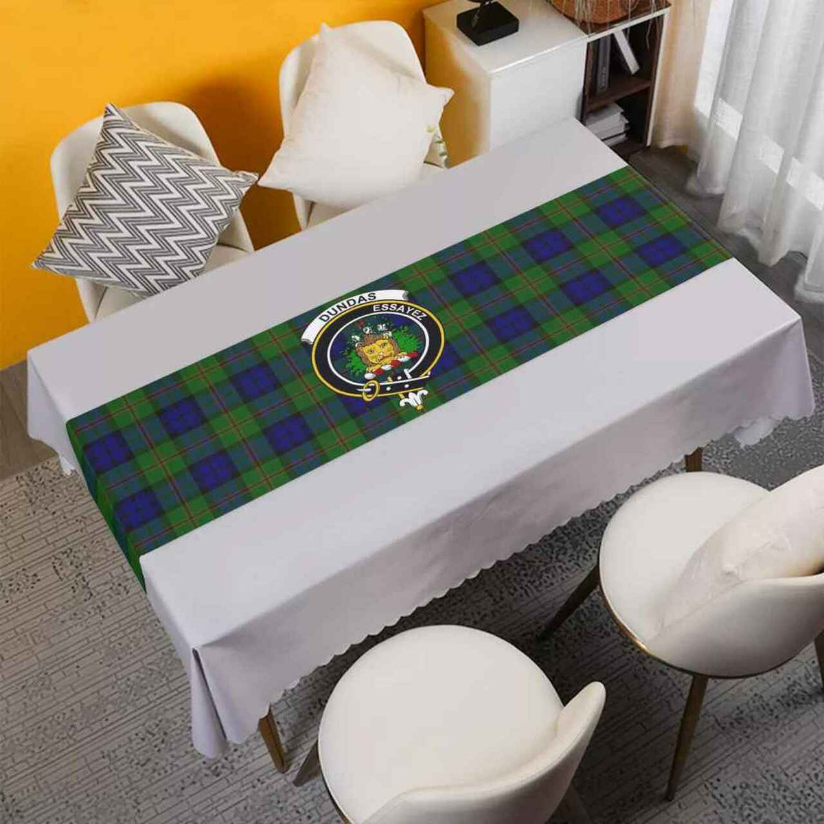 Dundas Tartan Crest Table Runner - Cotton table runner