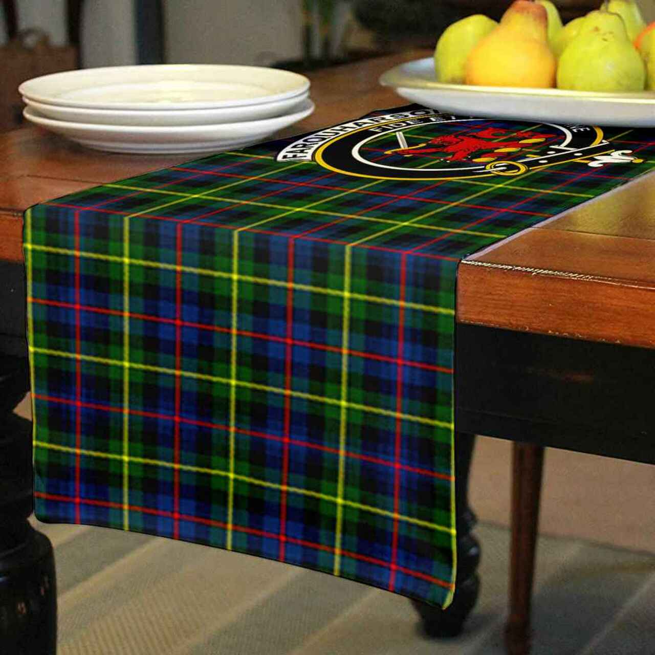 Farquharson Tartan Crest Table Runner - Cotton table runner