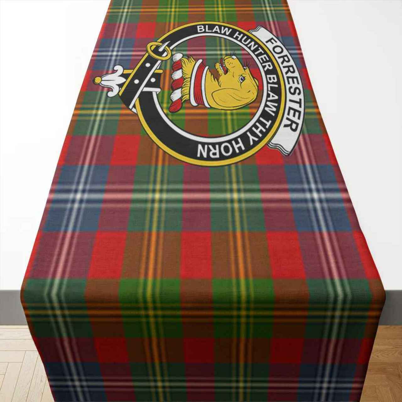 Forrester Tartan Crest Table Runner - Cotton table runner