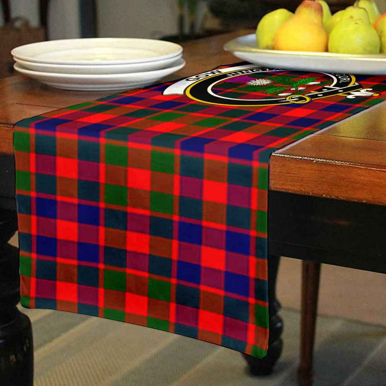 Gow (of Skeoch) Tartan Crest Table Runner - Cotton table runner