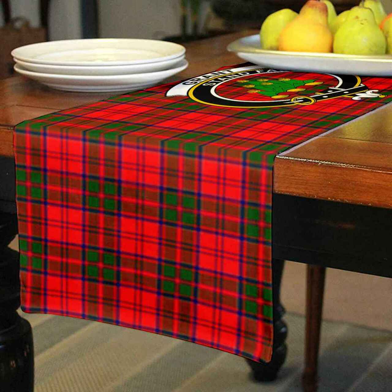 Grant Tartan Crest Table Runner - Cotton table runner