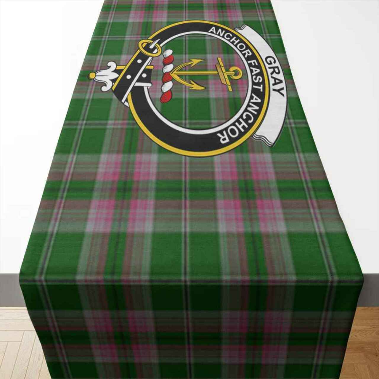 Gray Tartan Crest Table Runner - Cotton table runner