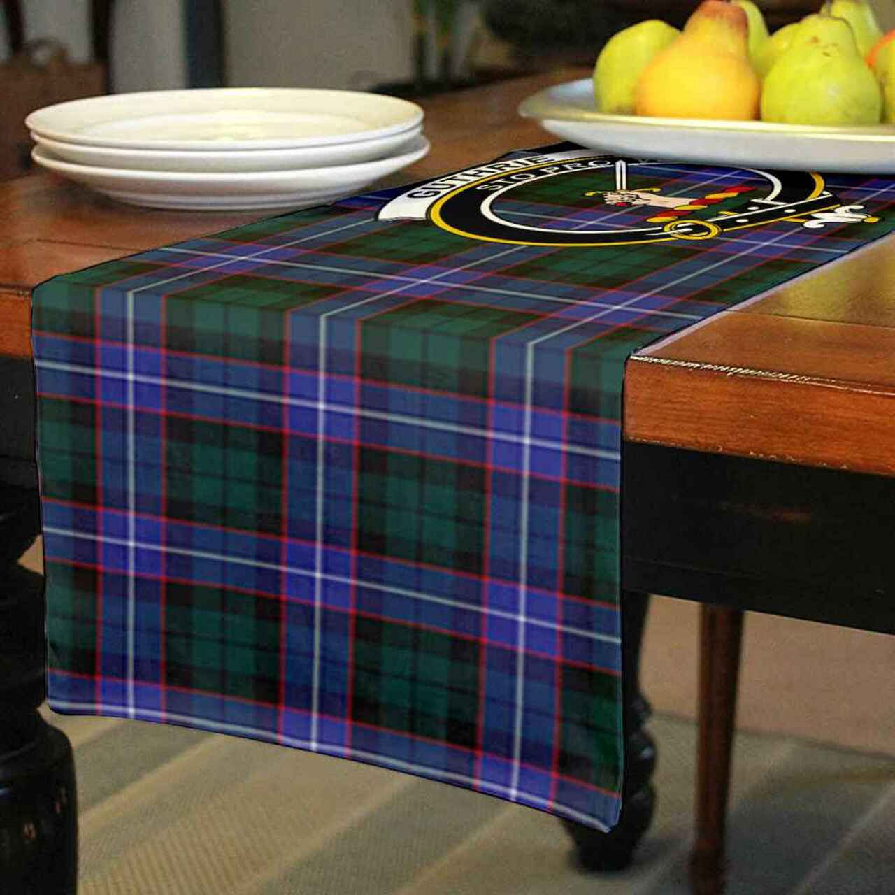 Guthrie Tartan Crest Table Runner - Cotton table runner