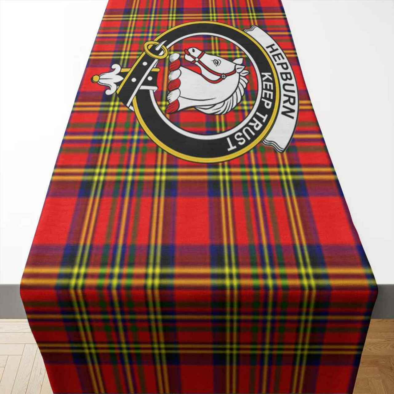 Hepburn Tartan Crest Table Runner - Cotton table runner