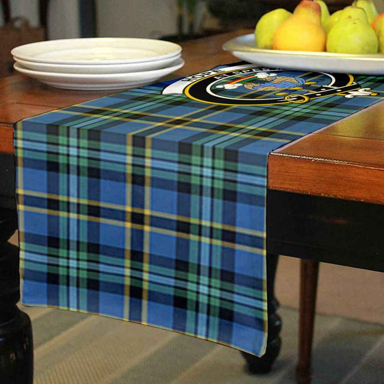 Hope Tartan Crest Table Runner - Cotton table runner