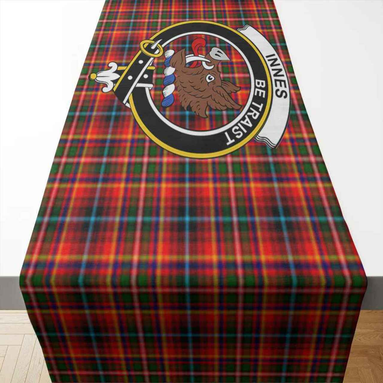 Innes Tartan Crest Table Runner - Cotton table runner