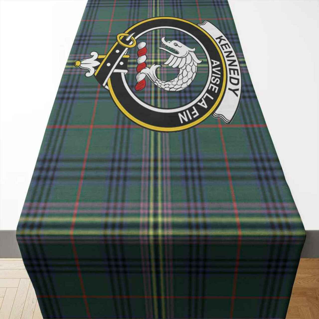 Kennedy Tartan Crest Table Runner - Cotton table runner