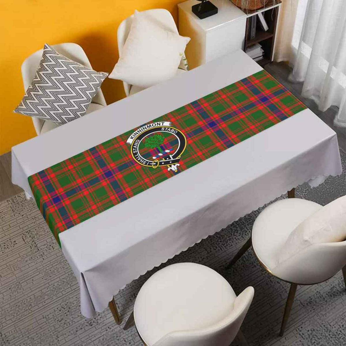 Kinninmont Tartan Crest Table Runner - Cotton table runner