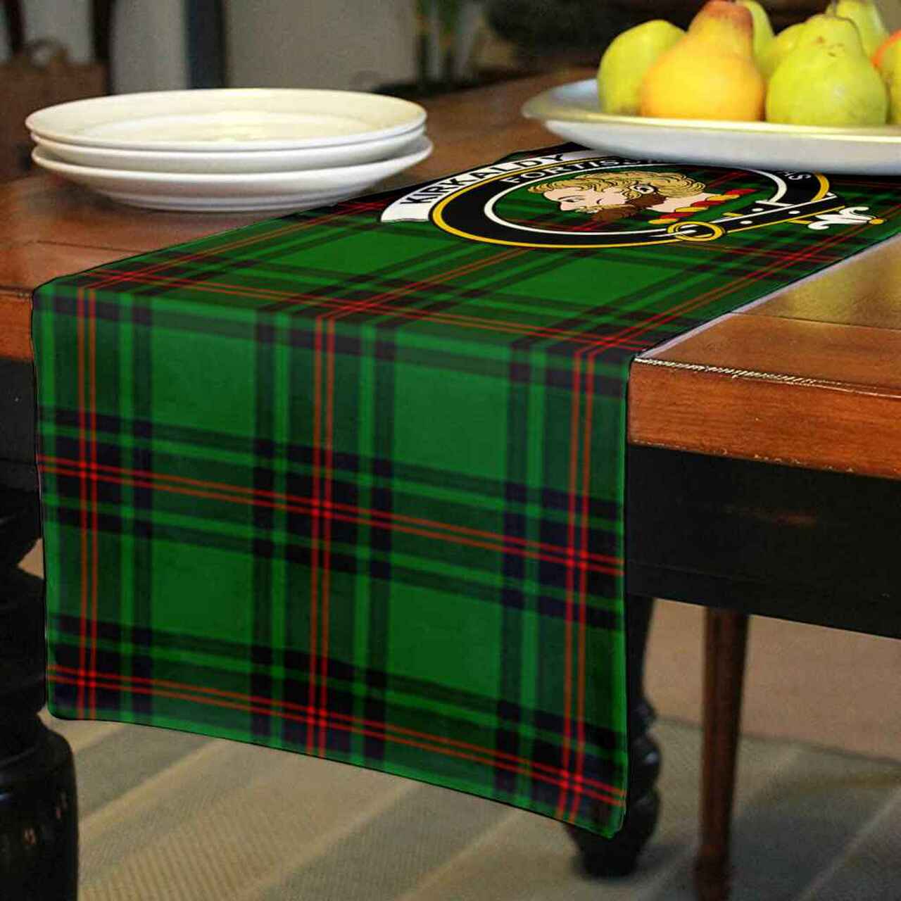 Kirkaldy Tartan Crest Table Runner - Cotton table runner