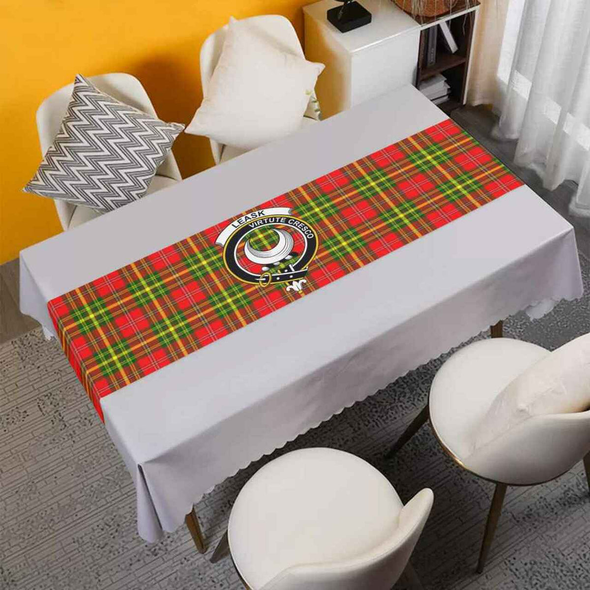 Leask Tartan Crest Table Runner - Cotton table runner